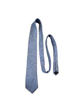 Michael Kors 100% Silk Blue White Geometric Check Necktie Men's Designer Tie